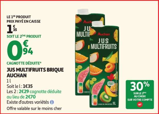 JUS MULTIFRUITS BRIQUE AUCHAN