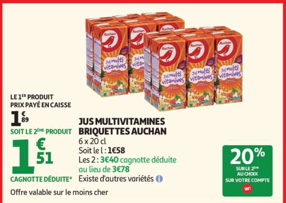 JUS MULTIVITAMINES BRIQUETTES AUCHAN