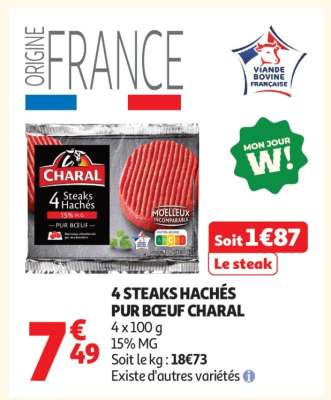 4 Steaks Hachés Pur Bœuf Charal
