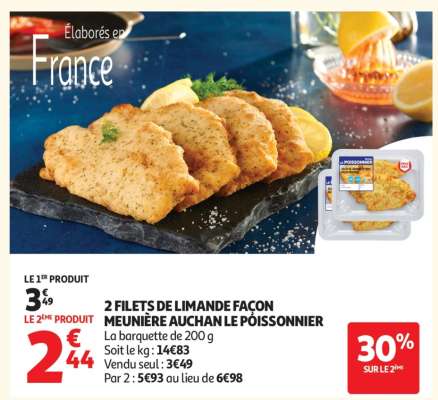 2 FILETS DE LIMANDE FAÇON MEUNIÈRE AUCHAN LE POISSONNIER