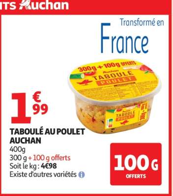 TABOULÉ AU POULET AUCHAN