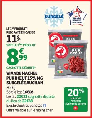 VIANDE HACHÉE PUR BOEUF 15% MG SURGELÉE AUCHAN