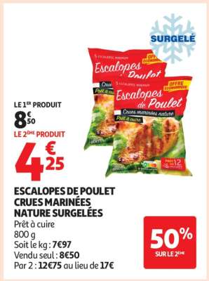 Escalopes De Poulet Crues Marinées Nature Surgelées