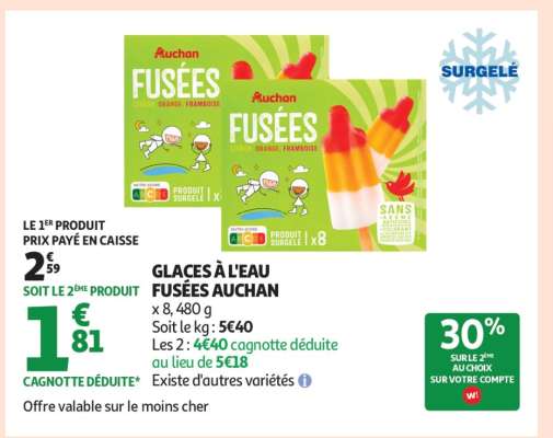 GLACES À L'EAU FUSÉES AUCHAN