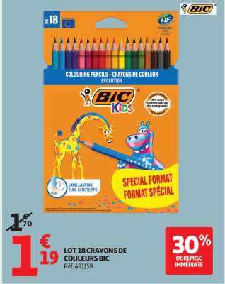 LOT 18 CRAYONS DE COULEURS BIC