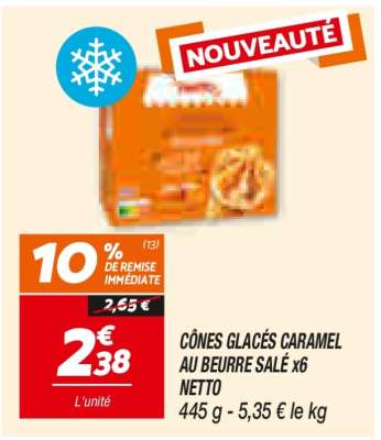 CÔNES GLACÉS CARAMEL AU BEURRE SALÉ x6