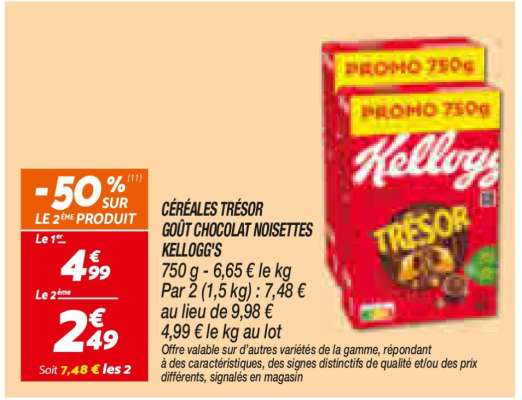 CÉRÉALES TRÉSOR GOÛT CHOCOLAT NOISETTES KELLOGG'S