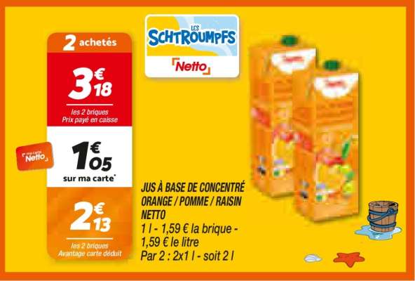 JUS À BASE DE CONCENTRÉ ORANGE / POMME / RAISIN NETTO