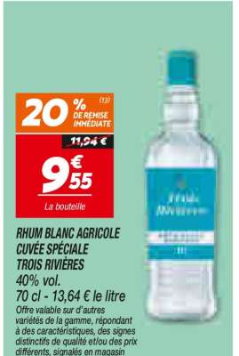 RHUM BLANC AGRICOLE CUVÉE SPÉCIALE TROIS RIVIÈRES