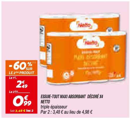 ESSUIE-TOUT MAXI ABSORBANT DÉCORÉ X4 NETTO