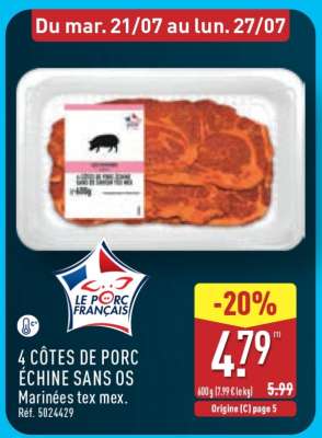 4 CÔTES DE PORC ÉCHINE SANS OS