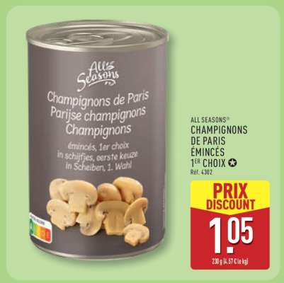 ALL SEASONS® CHAMPIGNONS DE PARIS ÉMINCÉS 1ER CHOIX