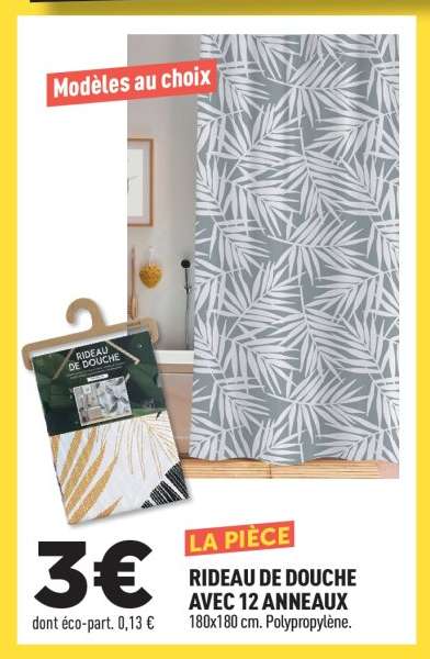 RIDEAU DE DOUCHE AVEC 12 ANNEAUX