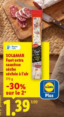 SOL&MAR Fuet extra saucisse sèche séchée à l'air