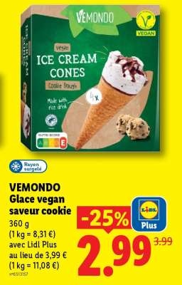 VEMONDO Glace vegan saveur cookie