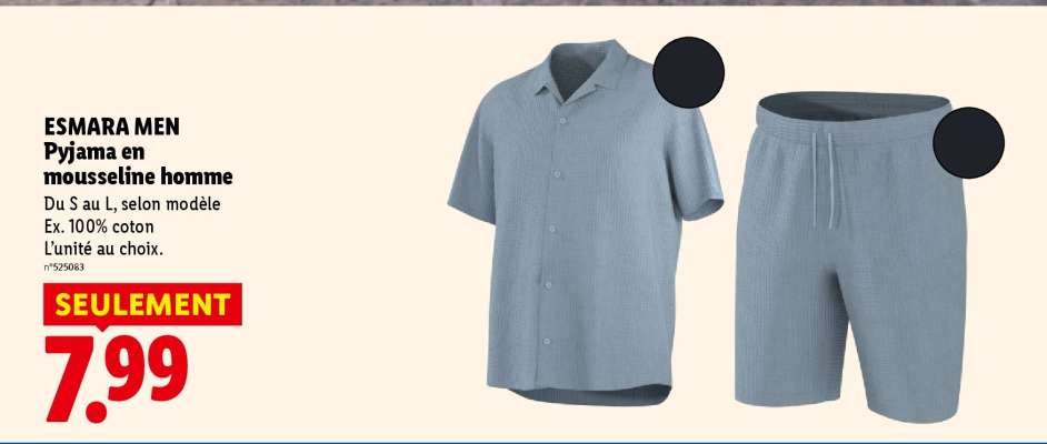 ESMARA MEN Pyjama en mousseline homme