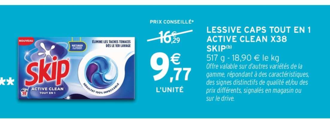 LESSIVE CAPS TOUT EN 1 ACTIVE CLEAN X38 SKIP