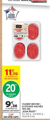 VIANDE BOVINE : 8 STEAKS HACHÉS 15% MG JEAN ROZE