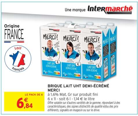 Brique Lait UHT Demi-Écrémé MERCI