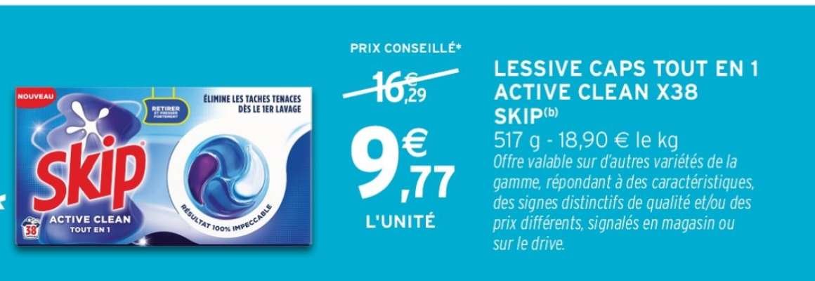 LESSIVE CAPS TOUT EN 1 ACTIVE CLEAN X38 SKIP