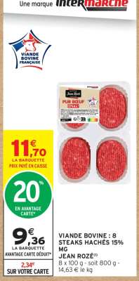 VIANDE BOVINE : 8 STEAKS HACHÉS 15% MG