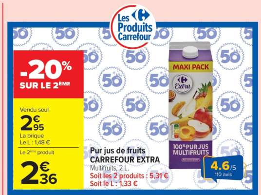 Pur jus de fruits CARREFOUR EXTRA