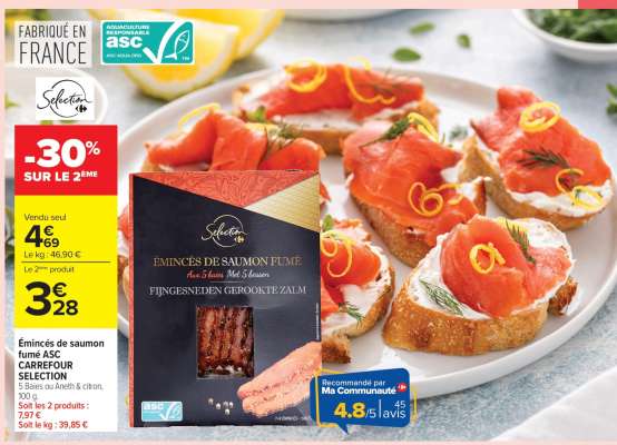 Émincés de saumon fumé ASC CARREFOUR SELECTION
