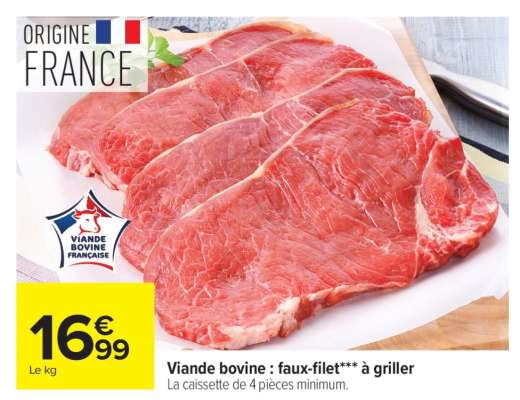 Viande bovine : faux-filet*** à griller