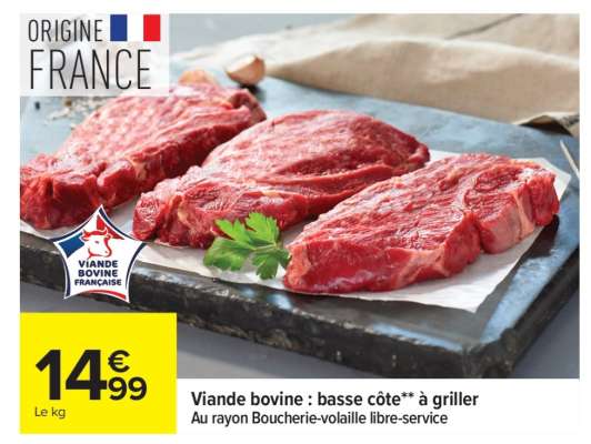 Viande bovine : basse côte** à griller