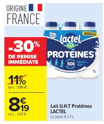 Lait U.H.T Protéines* LACTEL