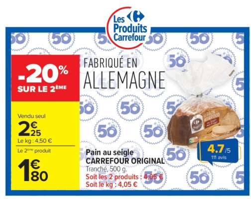 Pain au seigle CARREFOUR ORIGINAL