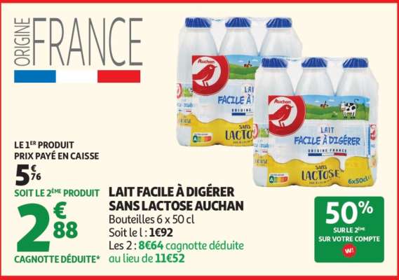 Lait Facile À Digérer Sans Lactose Auchan