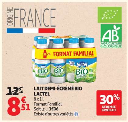 LAIT DEMI-ÉCRÉMÉ BIO LACTEL