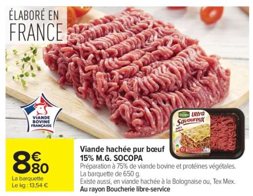 Viande hachée pur boeuf 15% M.G. SOCOPA