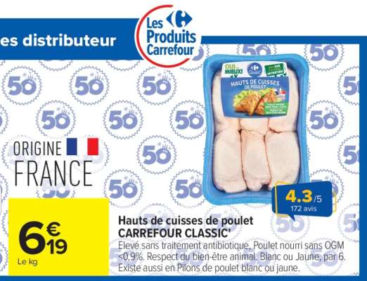 Hauts de cuisses de poulet CARREFOUR CLASSIC'