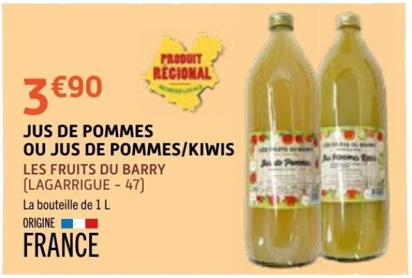 Jus de pommes ou jus de pommes/kiwis