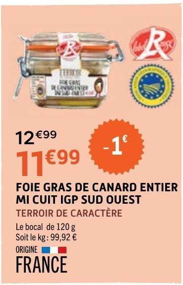 FOIE GRAS DE CANARD ENTIER MI CUIT IGP SUD OUEST