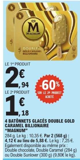 4 BÂTONNETS GLACÉS DOUBLE GOLD CARAMEL BILLIONAIRE “MAGNUM”