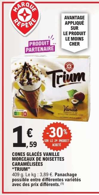 CONES GLACÉS VANILLE MORCEAUX DE NOISETTES CARAMÉLISÉES “TRIUM”
