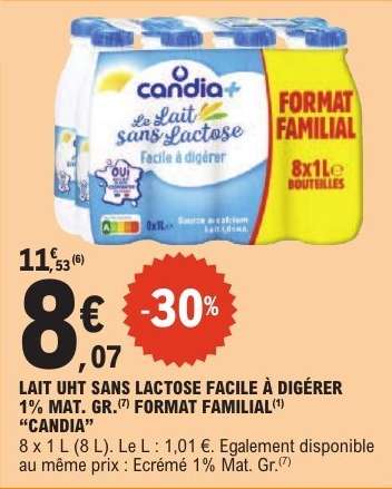 Lait UHT Sans Lactose Facile à Digérer 1% Mat. Gr. Format Familial
