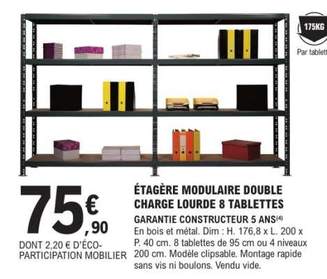 ÉTAGÈRE MODULAIRE DOUBLE CHARGE LOURDE 8 TABLETTES