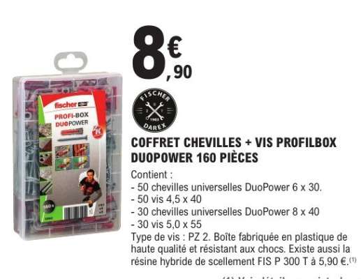COFFRET CHEVILLES + VIS PROFILBOX DUOPOWER 160 PIÈCES