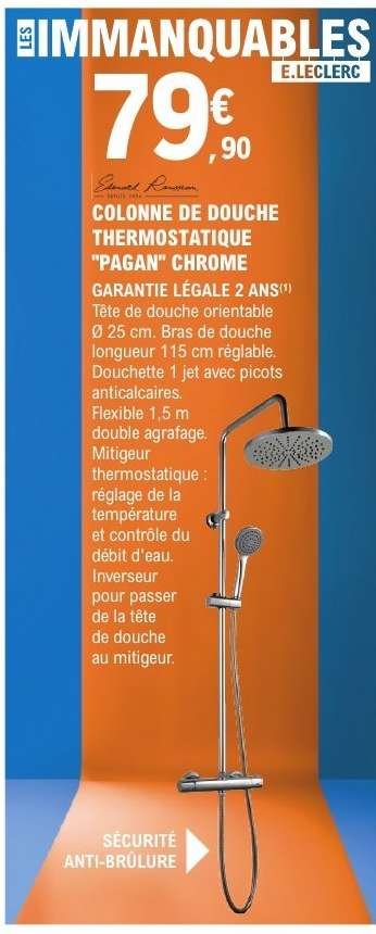 COLONNE DE DOUCHE THERMOSTATIQUE "PAGAN" CHROME