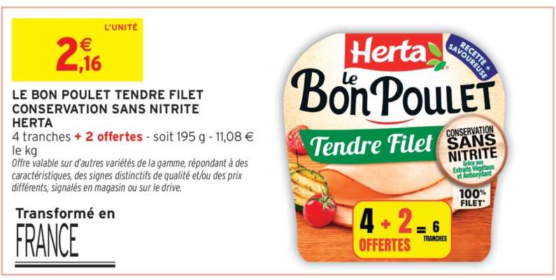 LE BON POULET TENDRE FILET CONSERVATION SANS NITRITE HERTA