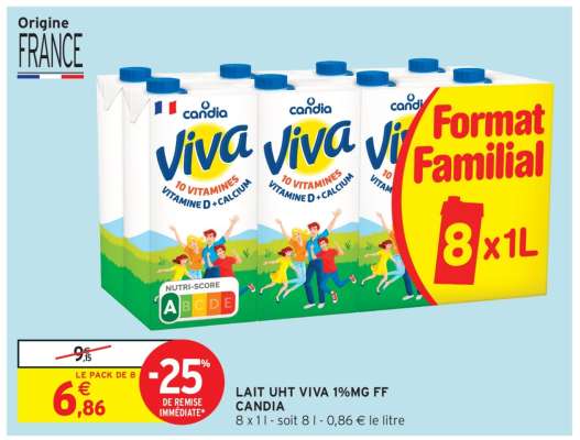 LAIT UHT VIVA 1%MG FF CANDIA