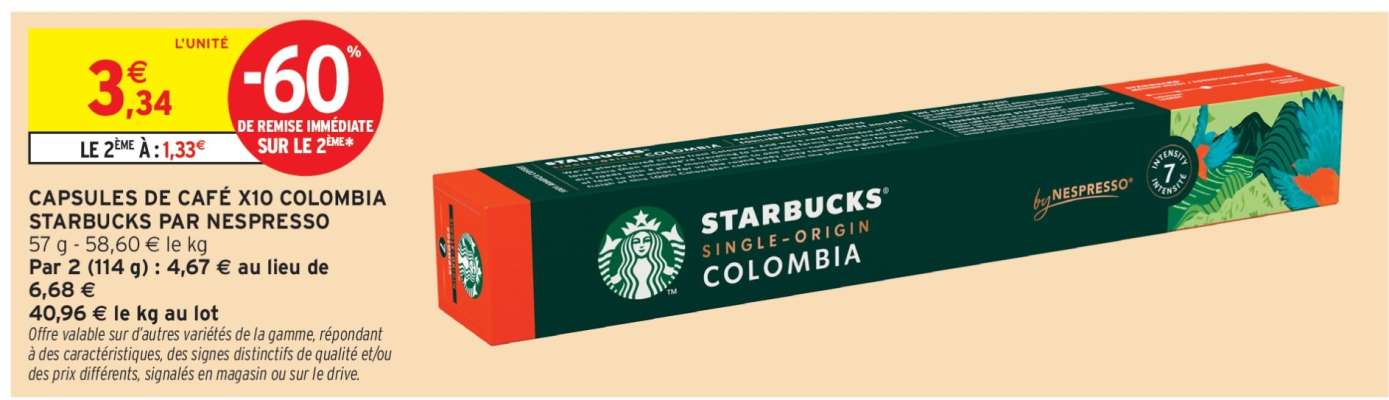 CAPSULES DE CAFÉ X10 COLOMBIA STARBUCKS PAR NESPRESSO