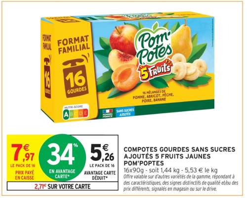 COMPOTES GOURDES SANS SUCRES AJOUTÉS 5 FRUITS JAUNES POM'POTES