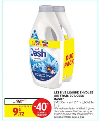 LESSIVE LIQUIDE ENVOLÉE AIR FRAIS 30 DOSES DASH
