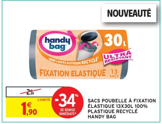 SACS POUBELLE À FIXATION ÉLASTIQUE 13X30L 100% PLASTIQUE RECYCLÉ HANDY BAG