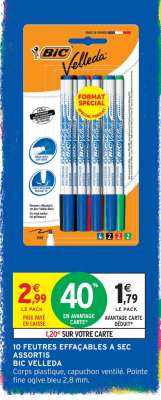 10 FEUTRES EFFAÇABLES A SEC ASSORTIS BIC VELLEDA